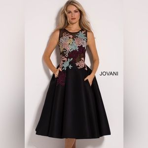 Jovani Black Embroidered Midi Dress